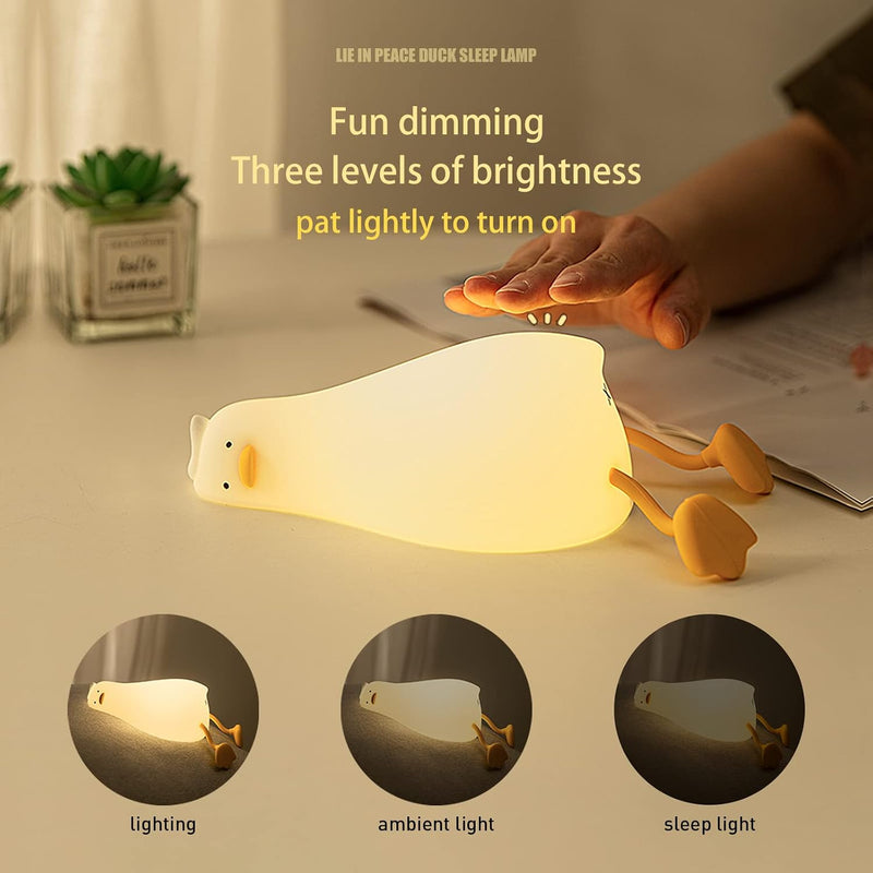 Lying Flat Duck Night Light, LED Squishy Lamp, Cute Light Up, Silicone Dimmable Nursery Nightlight, Rechargeable Bedside Touch Lamp for Breastfeeding