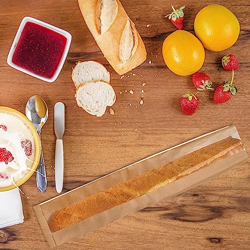 Excefore Baguette Bread Bags, 100 Pack Baguette Kraft Bags with Clear Front Window, Fresh Bread Loaf Packing Bags, Long Bread Kraft Paper Bakery Storage Bag for Homemade Bread, Sandwich (23"x4"x1.6")