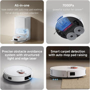 Xiaomi Robot Vacuum X20 Pro with 7000Pa Suction power, Auto Mop washing, Hot air drying, Auto dust collection, Carpet Detection, LDS, 160min Runtime, App & Voice Control, White
