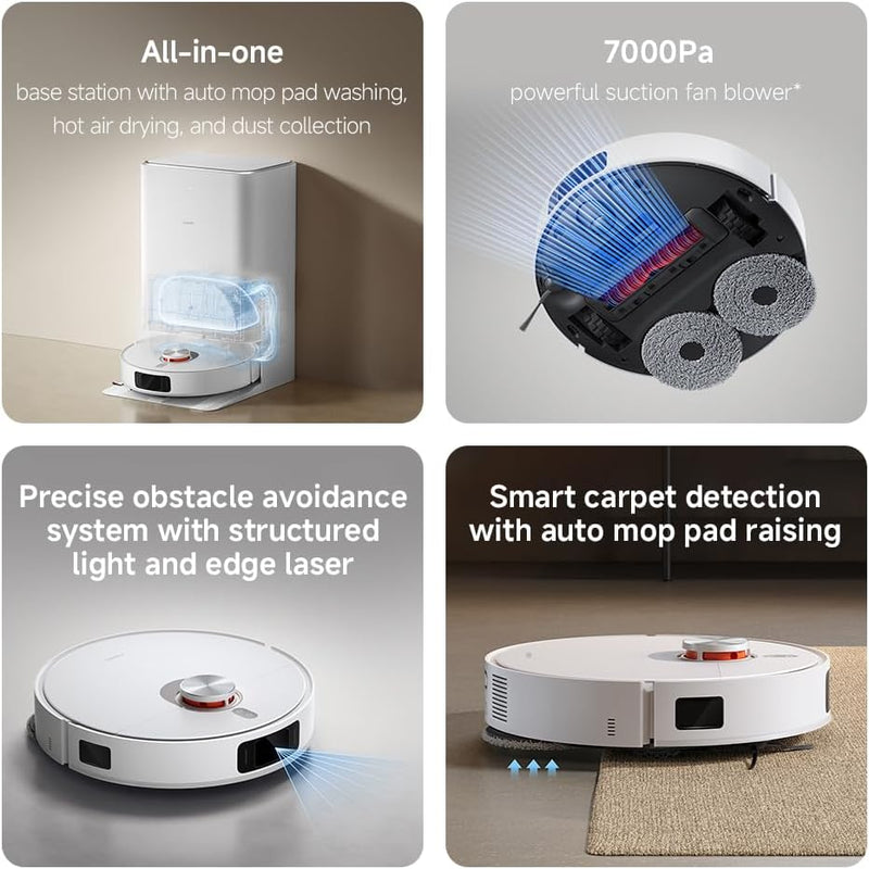 Xiaomi Robot Vacuum X20 Pro with 7000Pa Suction power, Auto Mop washing, Hot air drying, Auto dust collection, Carpet Detection, LDS, 160min Runtime, App & Voice Control, White