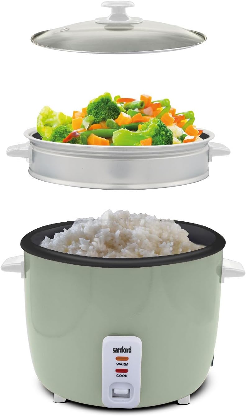 Sanford 1.5L Automatic Rice Cooker with Steamer & Keep Warm | 500W Power | Non-Stick Pot| (GREEN)