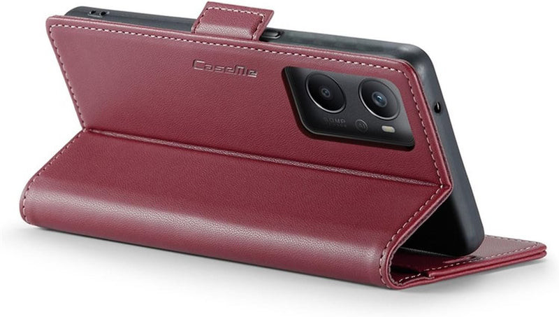 For Oppo A96 4G / A36 / A76 / K10 4G / Realme 9i 4G Leather Case RFID Blocking 3 Card Slot Mobile Cover - Red