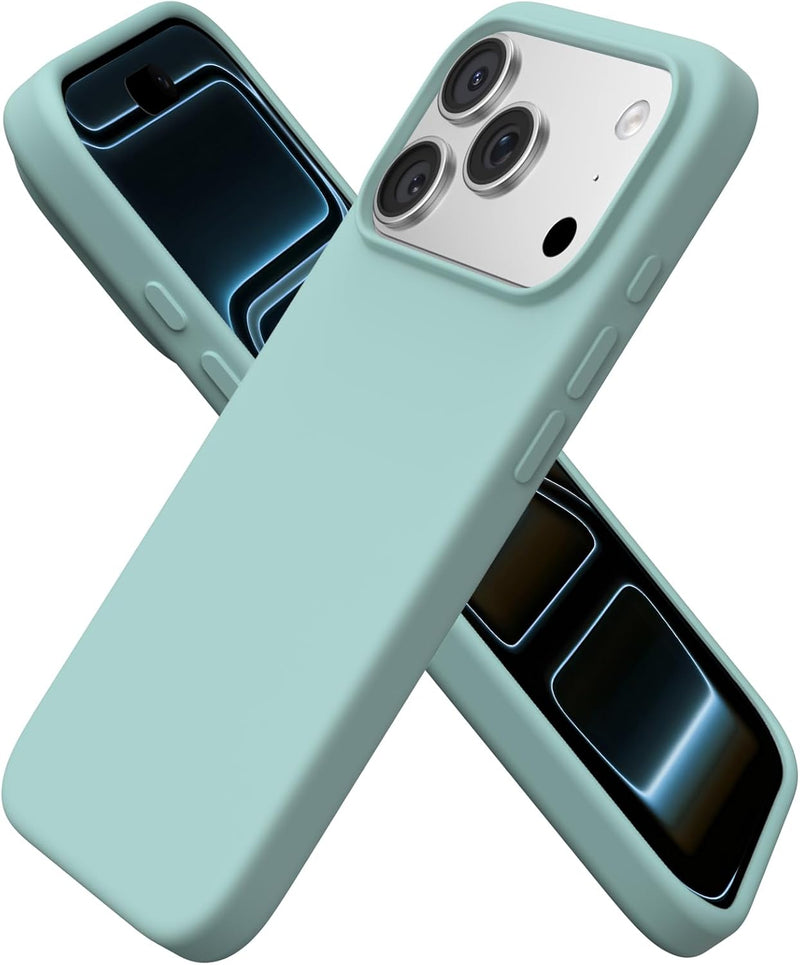 ORNARTO Compatible with iPhone 17 Pro Case 6.3", Slim Liquid Silicone 3 Layers Full Covered Soft Gel Rubber 17 Pro Phone Cases Cover 6.3 inch-Chalk Pink - Whisper Green