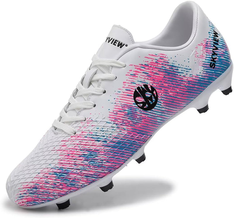 Boys And Girls Soccer Cleats Turf Soccer Shoes For Kids Indoor Outdoor Children Unisex Football Boots AG FG Wide Training Sneaker - White Pink