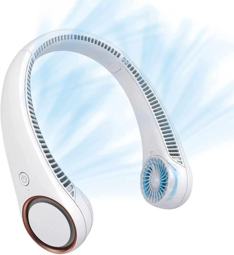 KASTWAVE Portable Neck Fan, Hands-Free Bladeless Fan, 360 Cooling Personal Fan, 3 Speeds Adjustment, 78 Air Outlet, Headphone Design, Rechargeable, USB Powered Neck Fan for Outdoor Indoor