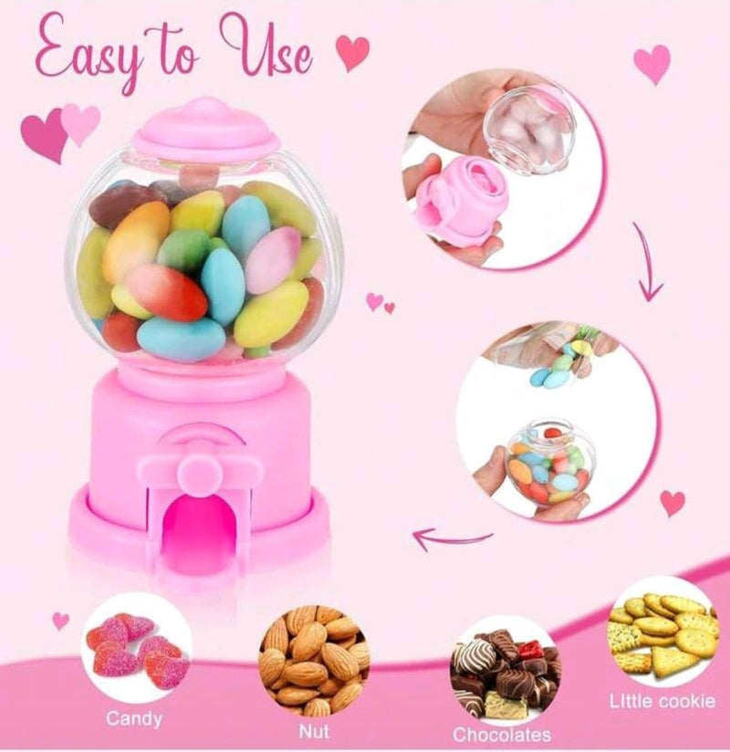 Mini Gumball Machine Dispenser, Clear Globe with Blue Base, Candy Storage Container, Novelty Desktop Decor (Pink) - Pink