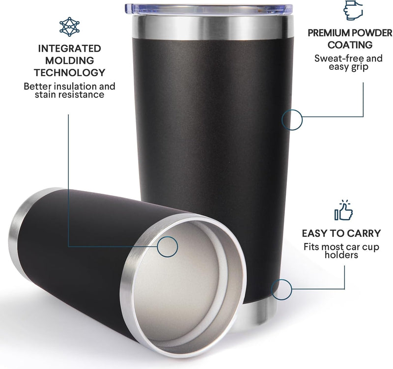 Volhoply 20oz Stainless Steel Tumbler with Lid and Straw,Double Wall Insulated Travel Iced Coffee Mug Fits Car Cup holder,Powder Coated Cups for Hot and Cold Drinks,Gifts for Women Men（White,1 Set）