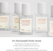 15% Niacinamide Purity Serum - 15% Niacinamide included, Overall skintone and texture improvement, Pore care, Serum control with Zinc. Vegan formula, Korean skincare