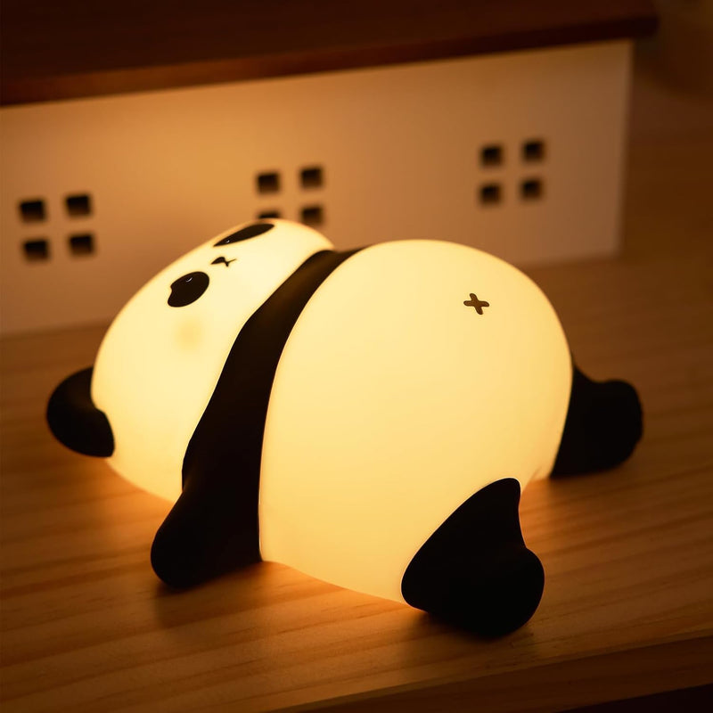 Rechargeable LED Lying Flat Duck Night Light for Kids, 3 Level Dimmable Silicone Nightlight Squishy Touch Lamp for Nursery, Breastfeeding, Toddler & Baby Decor, Cute Bedside Nightlights Gift - 1 Panda Lamp[TAP CONTROL]