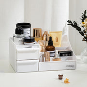 Deli White Cosmetic Storage Box 28.5x17.5x12.5cm - Breathable Organizer with Dustproof Lid & Side Handles - Makeup Organizer