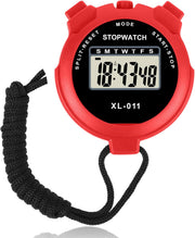 Vicloon - Digital Sports Timer, Simple Travel Stopwatch with Large Display, Single Turn Split Timer, 12/24 Hour Clock, Alarm Date (Black) - Red