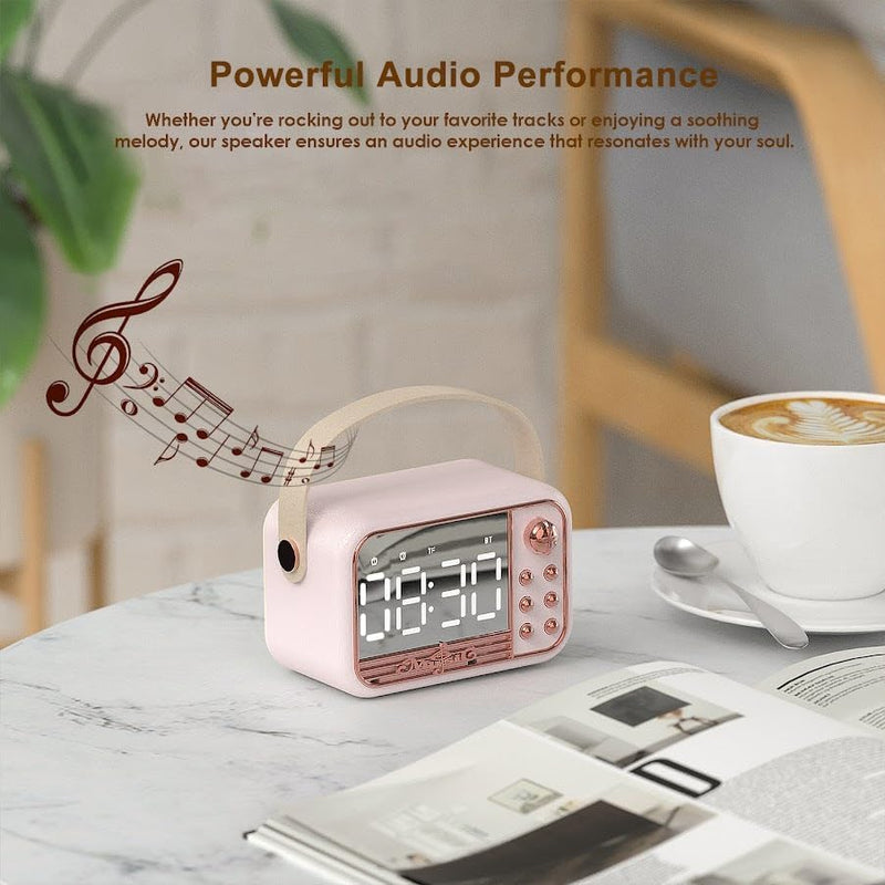 OBABO [Upgrade] Retro Bluetooth Speaker, Wireless Vintage Small Speaker with Stereo Sound,Hands-Free Call, Alarm Clock,TF Card, Water-Proof for iOS Android Smartphone Home Office Home Outdoor (Pink)
