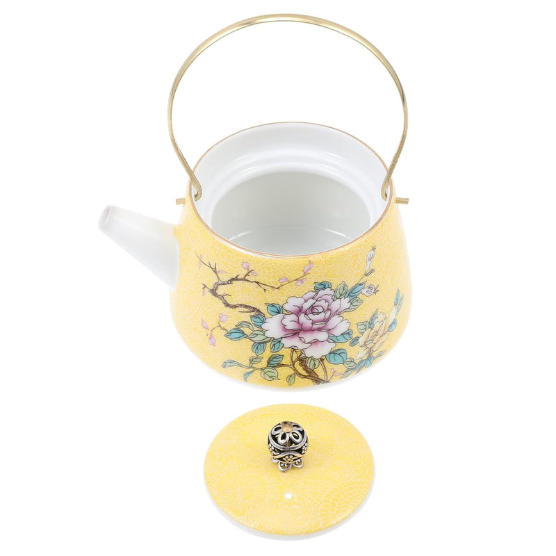 KOKOPO Vintage Chinese Ceramic Teapot Floral Porcelain Kung Fu Tea Pot Porcelain Flower Coffee Pot Water Pot for New Year Party Serving Kitchen Home Birthday Afternoon Tea Housewarming Gift Yellow