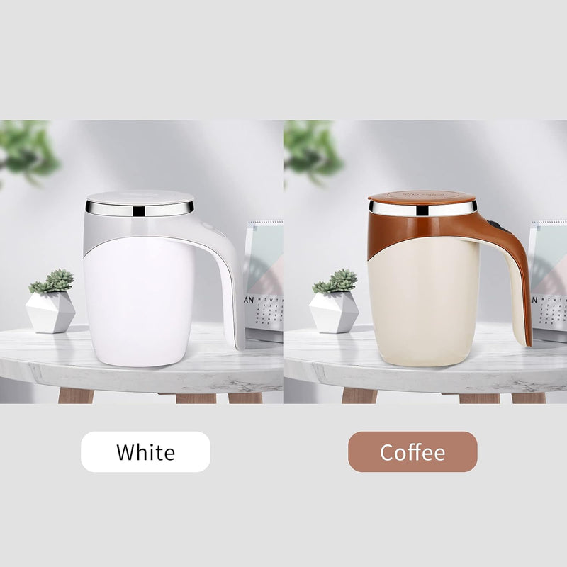 SHOWAY 380mL Self Stirring Mug with Lid Automatic Coffee Cup Electric Stainless Steel Mixing for Milk Cocoa Hot Chocolate