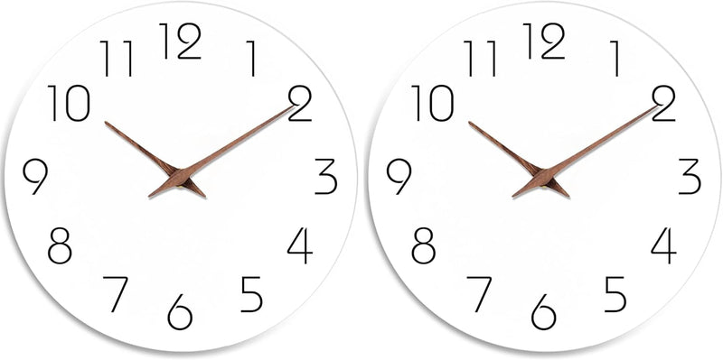 Mosewa Silent Non-Ticking Wall Clock Decorative for Kitchen, Bedroom, Bathroom, Office, Living Room, Battery Operated - 10 Inch Wood Modern Simple (Gray) - 8 Inch (Pack of 2) A_white