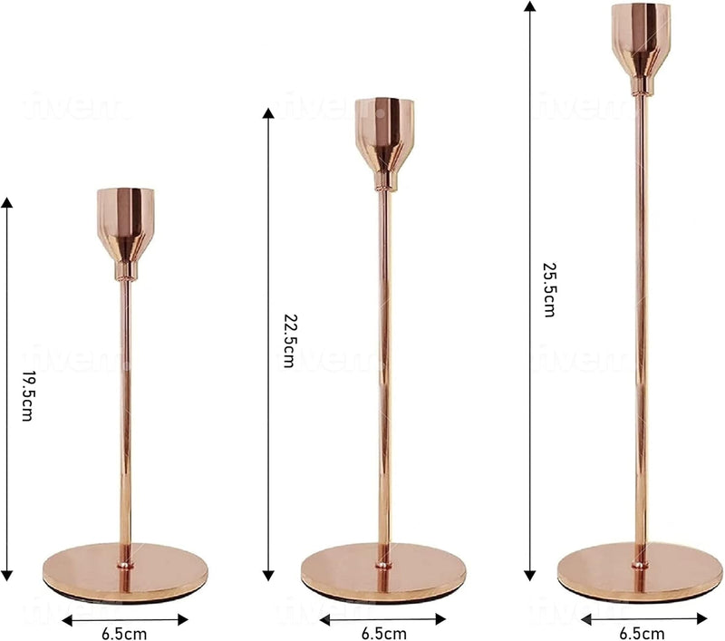 Candlestick Luxury Holder, 3PC's of holders for Party, Wedding, Dinner DECORATIVE metal Gold for tapper candles for Table, Mantel, Wedding, Dinning, Housewarming Gift