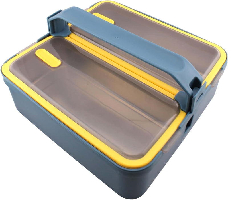 Lunch Box with 2 Compartments Stainless Steel Removable Inner Tray - BPA Free, Leak Proof Bento Lunch Box for Kids Adults - Airtight Food Container (With Handle, Blue)