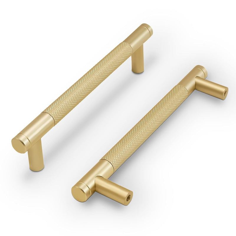 COTYKILEY 10 Pack 5 Inch(128mm) Brushed Brass Cabinet Handles Gold Knurled Kitchen Cabinet Pulls Cabinet Door Handles Kitchen Cabinet Hardware Cupboard Drawer Pulls Dresser Handles