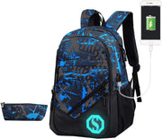 JiaYou Boy Girl Unisex 20L Fashion School Bag Backpack Bookbag with Florescent Mark 2/3 Sets - Usb Colorg 2 Sets