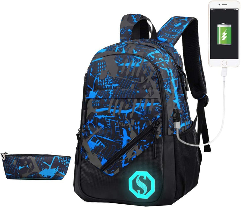 JiaYou Boy Girl Unisex 20L Fashion School Bag Backpack Bookbag with Florescent Mark 2/3 Sets - Usb Colorg 2 Sets