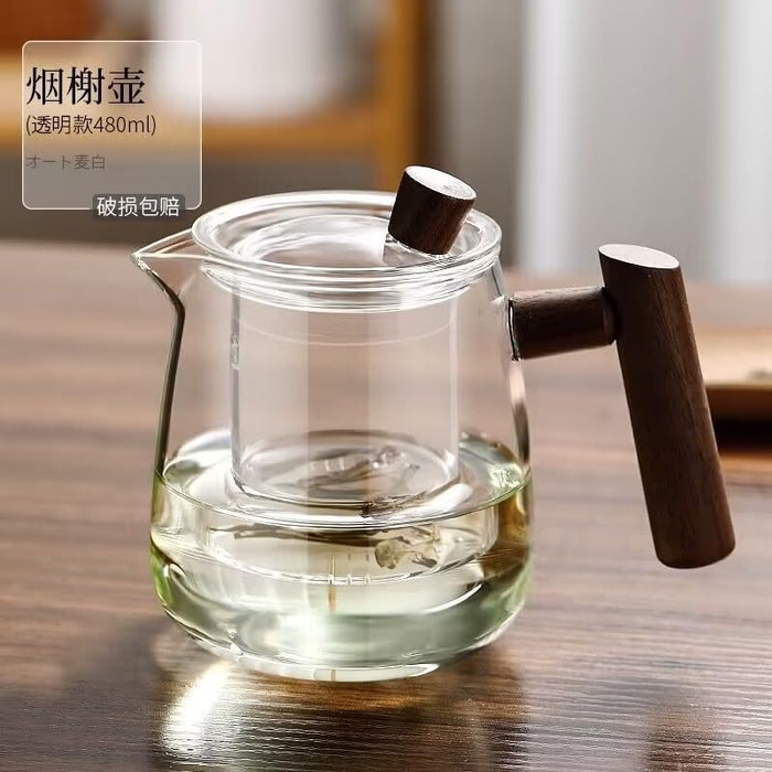 Glass Teapot with Infuser, Heat Resistant Borosilicate Glass Tea Kettle with Strainer and Wood Handle, Blooming and Loose Leaf Tea,saffron crocus,lemon, Stovetop Safe, 550ML (yanxie clear)