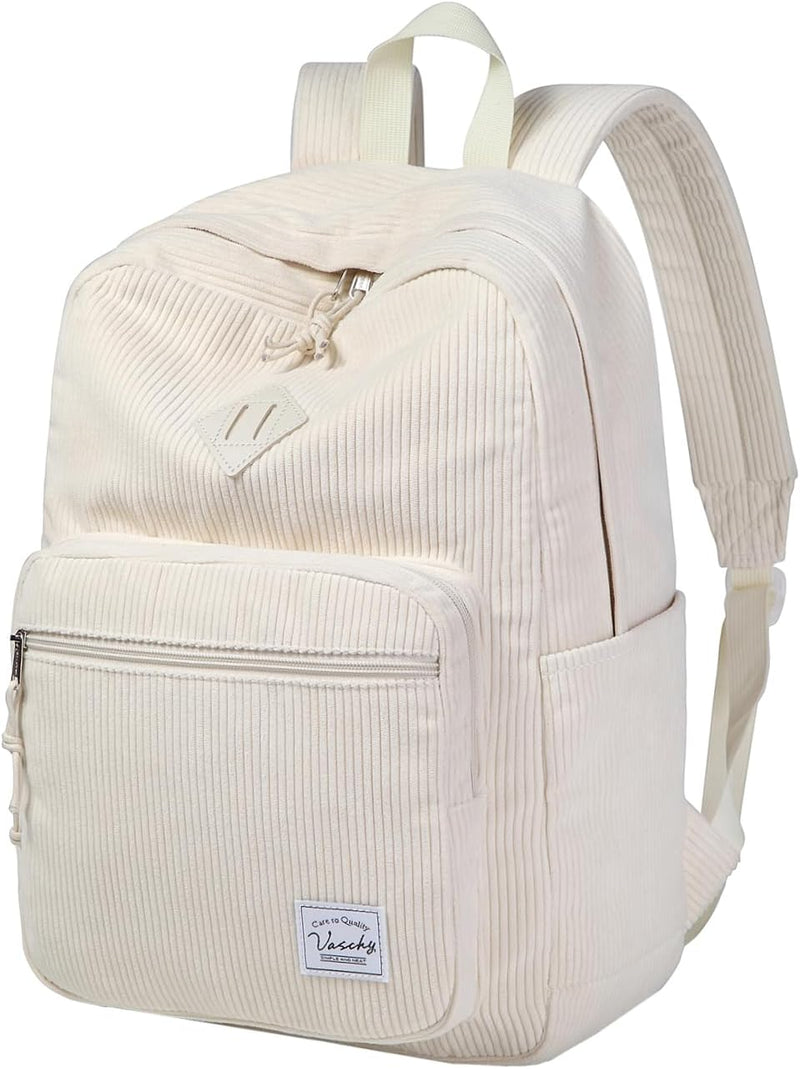 Corduroy Backpack for Men Women, VASCHY Casual Cute Fleece School Bag 15.6 inch Lightweight Daypack for Teens/Men/Women Travel