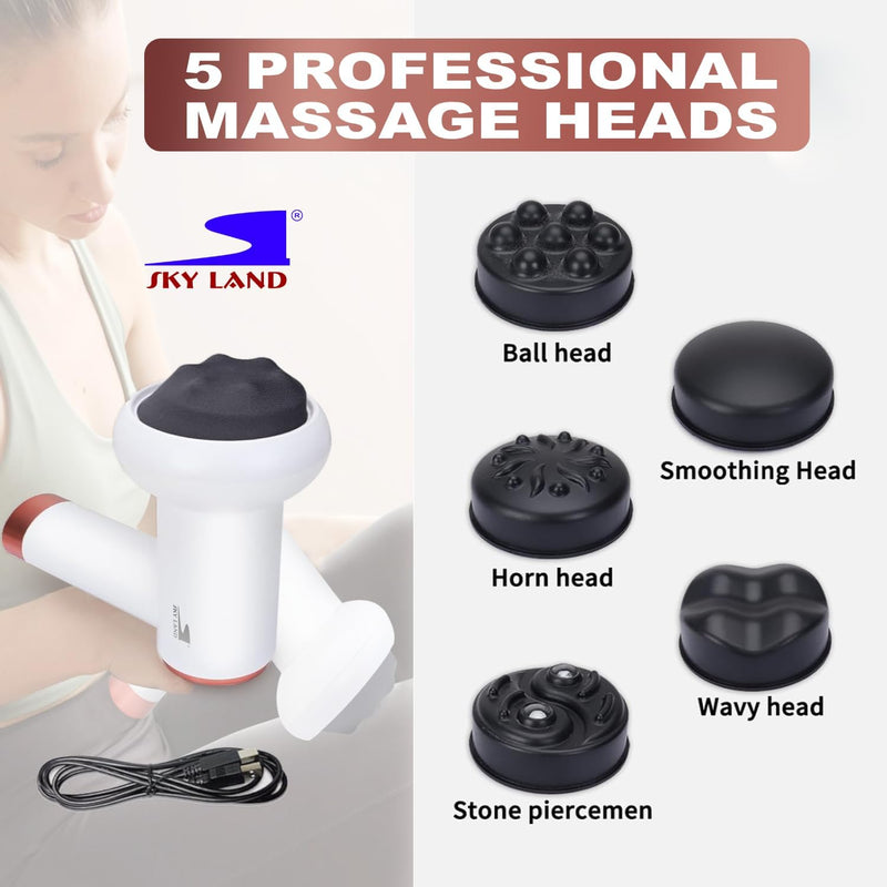 SKY LAND 5-in-1 Deep Tissue Massage Gun, Handheld Slimming Massager with 5 Heads, 6 Speed Levels, Cordless Body Contouring & Fat Burner Machine for Pain Relief, Recovery & Cellulite Removal EM-4139