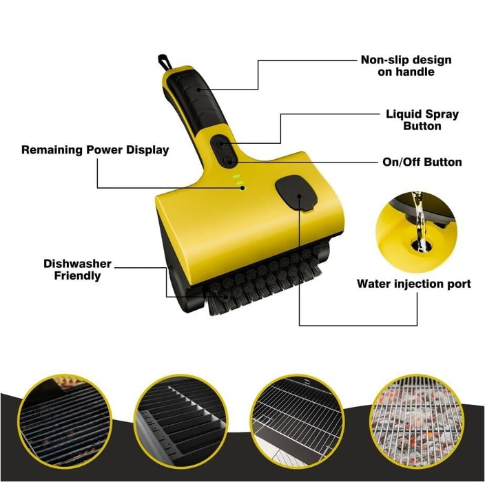 2 in 1 Cordless Grill Brush, Electric Grill Brush with 2 Speed Adjustable, 360° Rotating Cleaner Brush Head, Sprayable Rechargeable Grill Cleaning Scrub Brush for BBQ, Bathroom, Kitchen