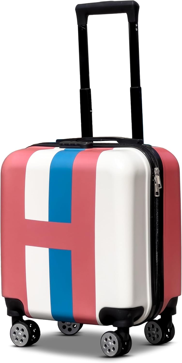 Kids Stripe Printed ABS Lightweight 17 Inch (7kg) Cabin Size Luggage, 8 Wheels, Combination Lock Suitcase (Light Blue) - Light Blue