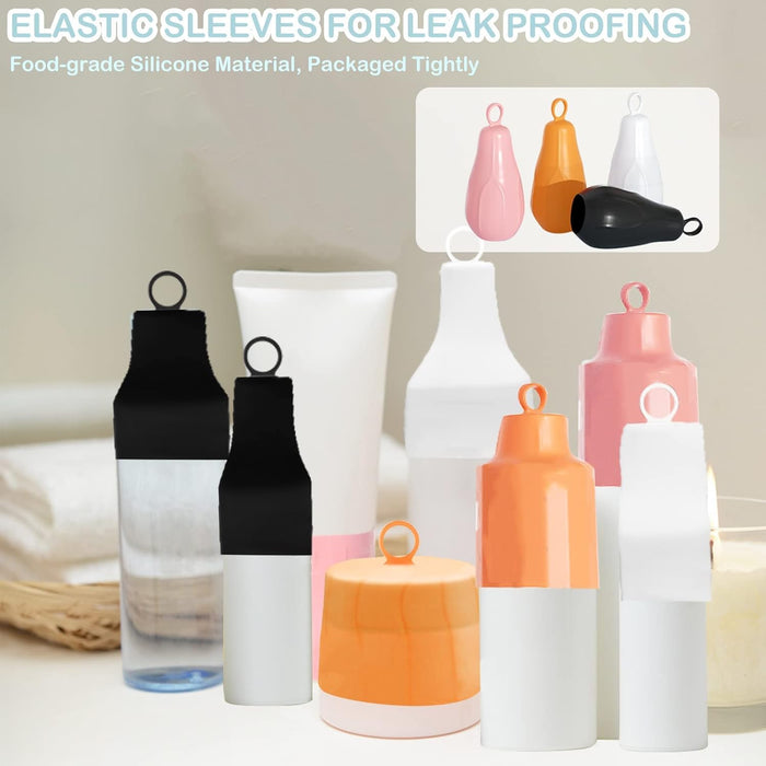 SYOSI 8 Pack Elastic Sleeves for Leak Proofing Travel, Leak Locks Toiletry Skins Travel Bottles Leak Proof Silicone Sleeve Covers for Travel Container in Luggage Reusable Toiletries Accessory