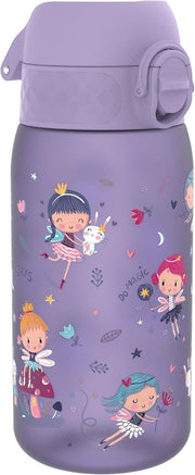 Lightweight Steel Kids Water Bottle, 400ml/13oz, Non-Insulated, Leak Proof, Easy to Open, Secure Lock, Dishwasher Safe, Fits Cup Holders, Carry Handle, Metal Water Bottle, Purple, Fairies - Eco-friendly Fairies