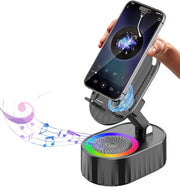 Wireless Induction Audio Bluetooth Speaker 5in1 Phone Holder Portable Power Tablet Stand with Colorful Ambient Light for iPhone Android Unique Cool Gadget Tech Gifts for Friend, Family(Black) - Black