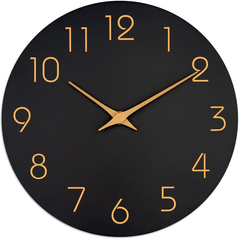 Mosewa Wall Clock 14 Inch Black Battery Operated Silent Non-Ticking - Simple Minimalist Rose Gold Numbers Clock Decorative for Bedroom,Living Room, Kitchen,Home,Office(14" Black) - 8' - ultra light B_black