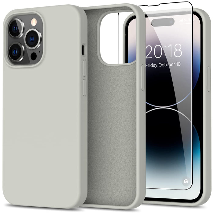 bemal for iPhone 14 Pro Max Case with Screen Protector - Slim Fit Shockproof Liquid Silicone Cover - Soft Microfiber Lining - Designed for Women and Girls - Protective Phone Case-Rock Grey