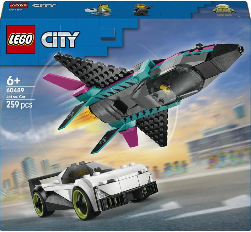 City Jet vs. Car 60489 Building Toy, Plane, Supercar plus Pilot & Driver Minifigures, Play Set, Gift for 6+ Year Old Boys & Girls, 259 Pieces