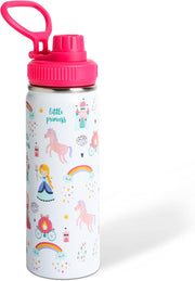 Stainless Steel Water Bottles for Kids, 18oz/530ml Insulated Water Bottle with Handle, Hot Water Bottle, Double Wall Vacuum Sports Water Bottle, BPA Free, Keep Cold and Hot, Water Bottle for School - Princess-Sip lid 18 ounces