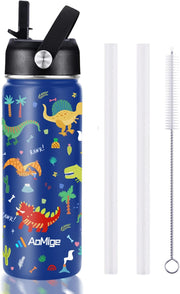 BPA-Free Stainless Steel Thermos Water Bottle for Kids 430ml Insulated Leak-Proof Flip Lid Math Puzzle Rings Fun School Bottle for Boys & Girls Cute Design with Strap Learning Gift Green - black
