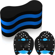 3 Pcs Swim Training Pull Buoy Swimming Hand Paddles Set Include 1 Swim Buoy 2 Swim Hand Paddles for Lap Swimming with Adjustable Straps Swim Training Equipment Kit for Adults - Blue & Black