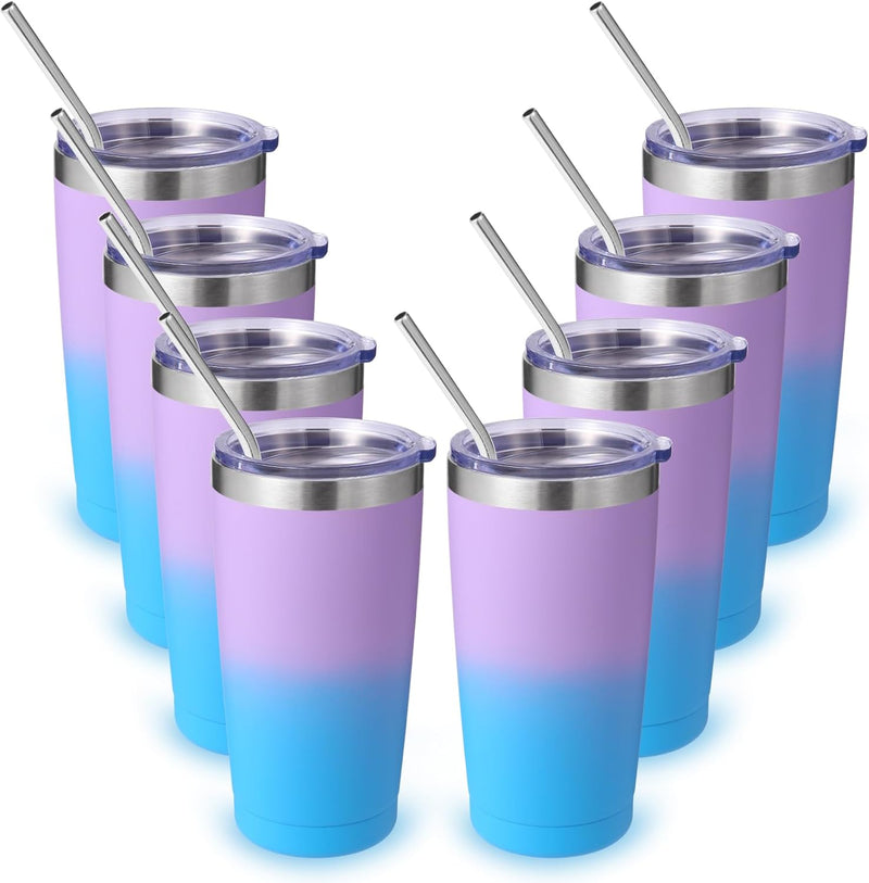 Volhoply 20oz Stainless Steel Tumbler with Lid and Straw,Double Wall Insulated Travel Iced Coffee Mug Fits Car Cup holder,Powder Coated Cups for Hot and Cold Drinks,Gifts for Women Men（White,1 Set）