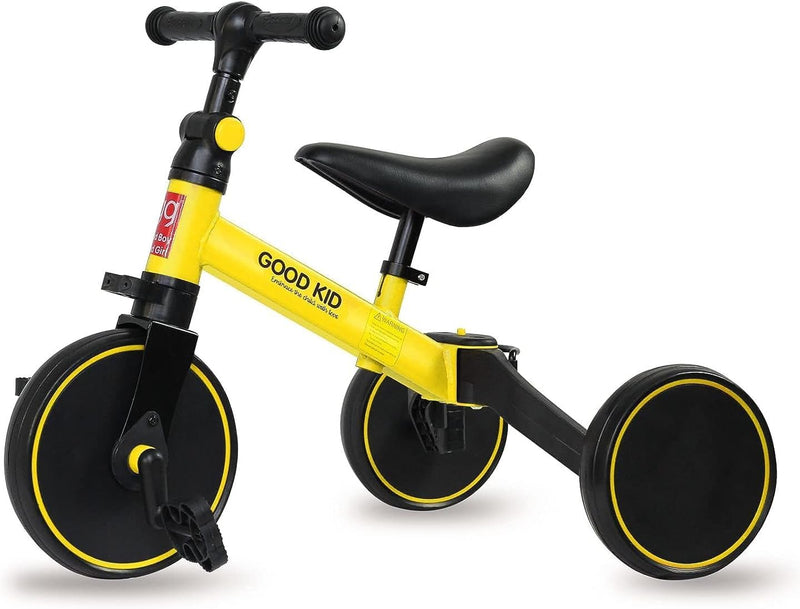 SKY-TOUCH 4 in 1 Kids Balance Bike Kids Tricycles for 1-4 Years, Toddlers Trike with Adjustable Seat Indoor Outdoor, Boys Girls Kids First Birthday Gifts Blue - yellow