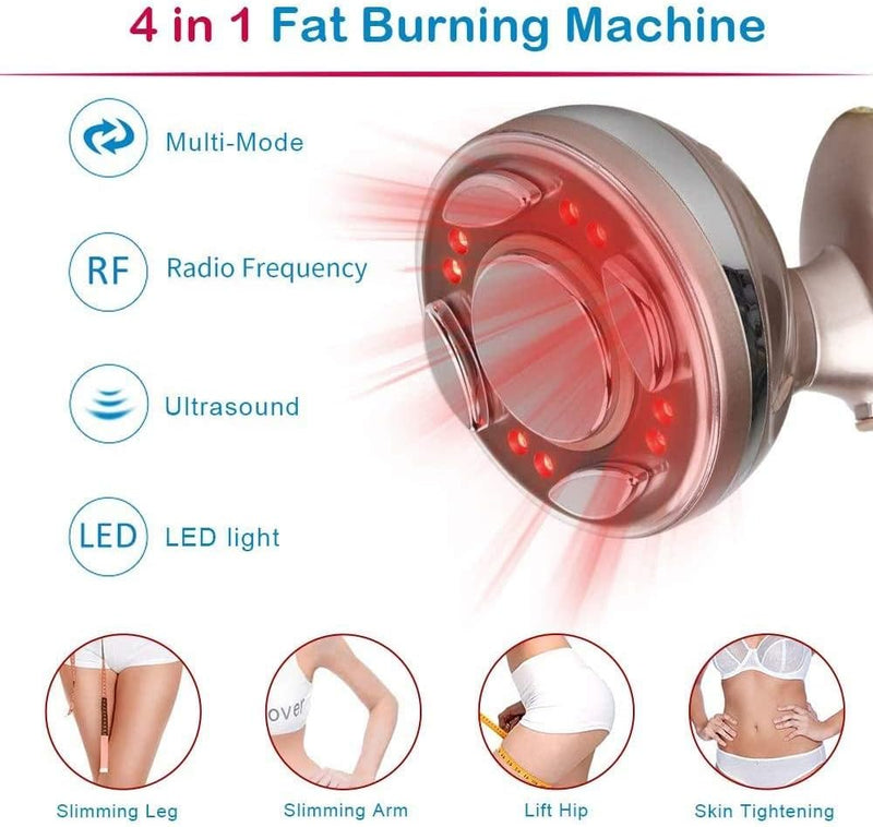 Cavitation Machine 4 in 1 Ultrasonic RF LED Warm Vibration Fat Cellulite Remover Machine with Smart LCD Skin Tightening Lifting Rejuvenation Body Shaping Beauty Device for Waist Thigh Arm Leg