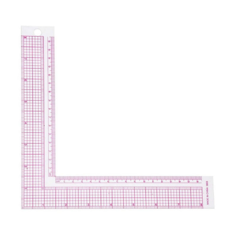 SKEIDO 1pc L Shape Sewing Ruler Plastic L Square Curve Rulers Metric Inch Right Angle For Tailor Craft Tool Drawing Measuring Supplies - Pink
