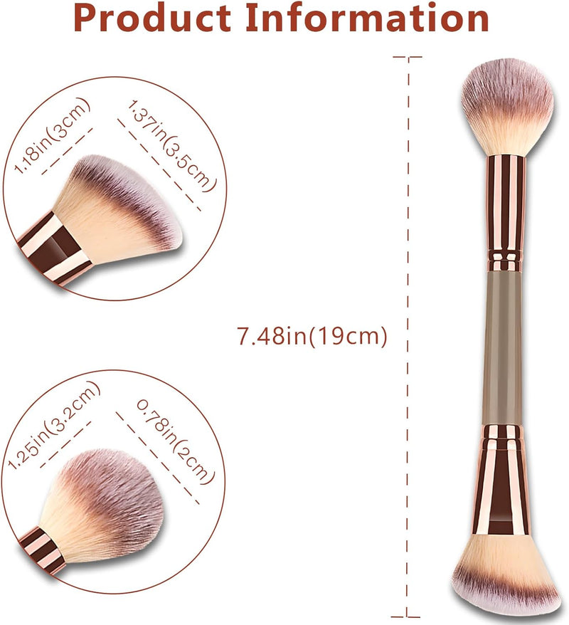 Oasisgalore Double-Ended Foundation Makeup Brush, Angled/Round Top for Liquid, Powder & Cream Blending (Brown)