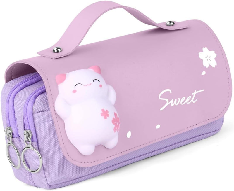 Pencil Case, Big Capacity Pencil Pouch Pen Bag Multi Compartments Office Stationery Makeup Bag Stress Release Pencil Case, Multi Use Storage for Students Girls Teens Adults (Purple)