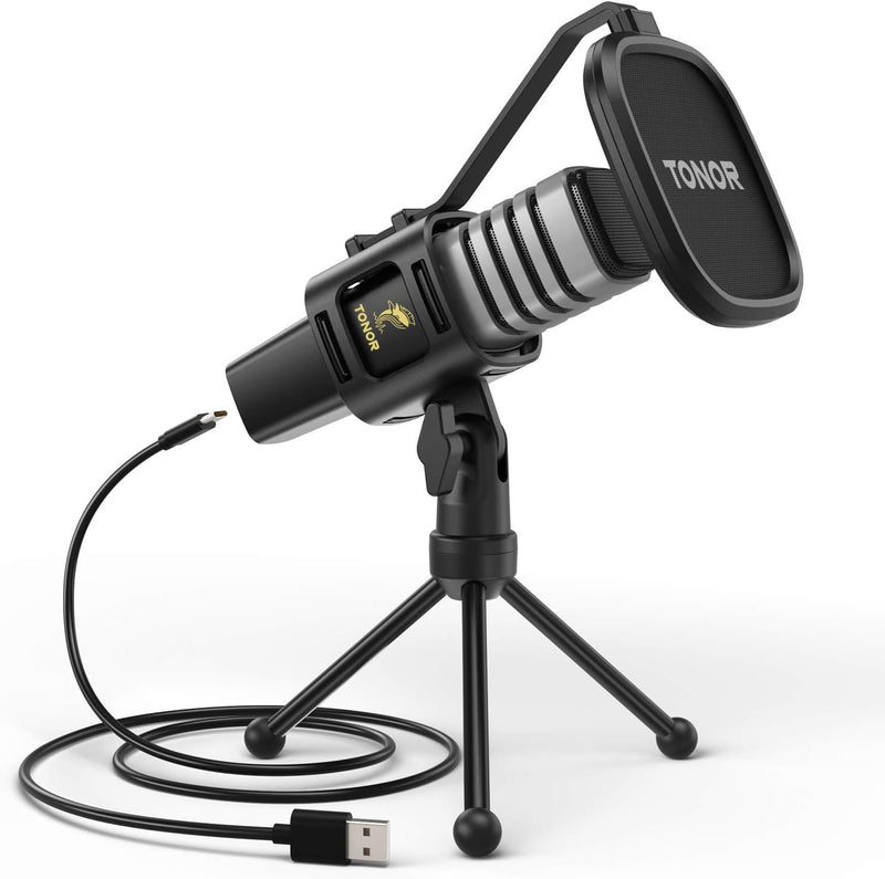 TONOR USB Gaming Microphone, RGB Streaming Microfono Set, PC Podcast Recording Computer Mic for PS4/5, Discord, Twitch, Cardioid Condenser Mic with Adjustable Boom Arm Stand TC30S+, Black - TC30