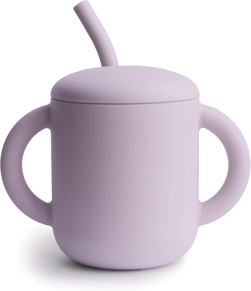 Mushie Silicone Training Cup with Straw for Baby - 175ml Leak-Resistant Cups for Toddlers with Removable Lid - BPA-Free, Dishwasher Safe | Blush
