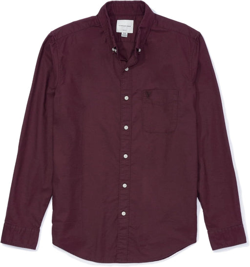 Men Slim Fit Stretch Oxford Button-Up Shirt - BURGUNDY