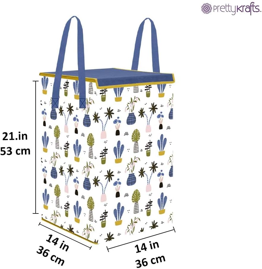 PrettyKrafts Fabric L1113 Laundry Basket For Clothes, Toy Storage Box With Lid & Handles, Toy Storage Box, 75 Ltr,Mushroom Print,White, Set of 1 – image 3