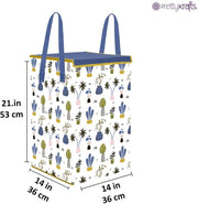 PrettyKrafts Fabric L1113 Laundry Basket For Clothes, Toy Storage Box With Lid & Handles, Toy Storage Box, 75 Ltr,Mushroom Print,White, Set of 1