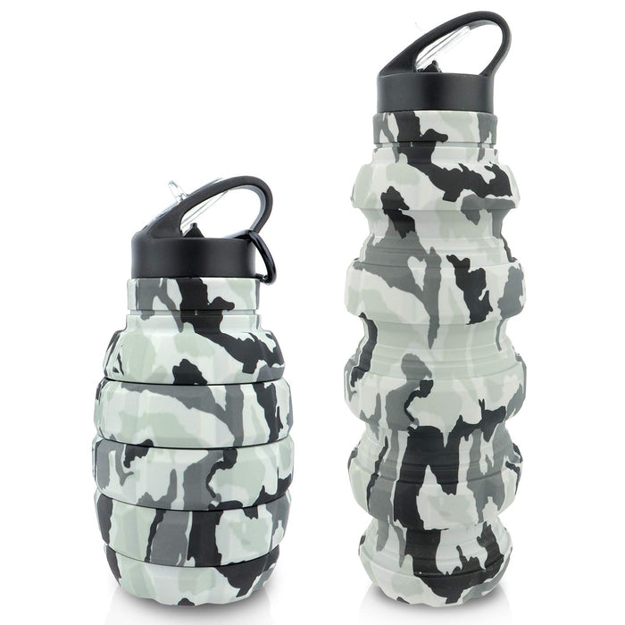 PenghaiYunfei Collapsible Travel Water Bottle18oz, Reuseable BPA Free Silicone Foldable Water Bottles for Gym Camping Hiking, Portable Leak Proof Sports Water Bottle with Carabiner (light grey)